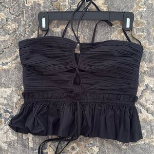 Ulla Johnson black pleated ruffle halter